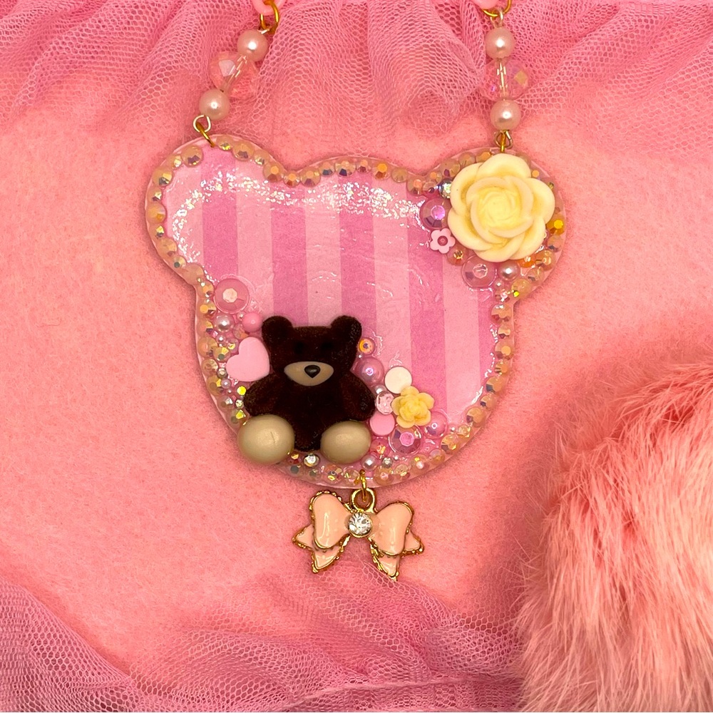 Teddybear decoupage necklace